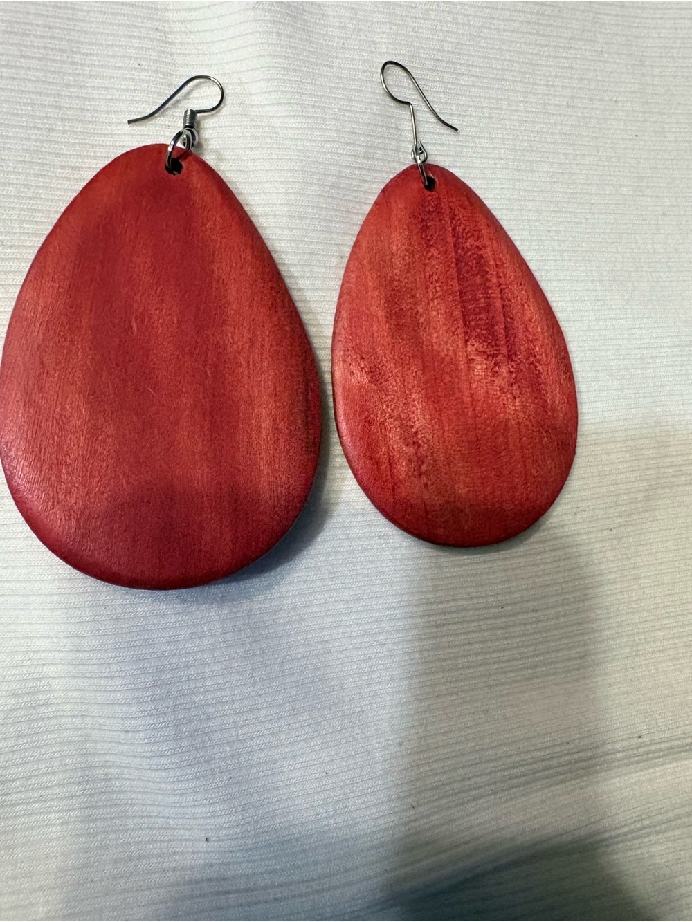 Red Wooden Teardrop Earrings - Women Accessories